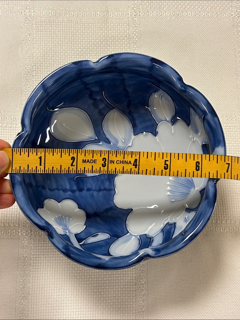 Fitz and Floyd, Japan, 7 inch blue and white porcelain floral bowl vintage image 4